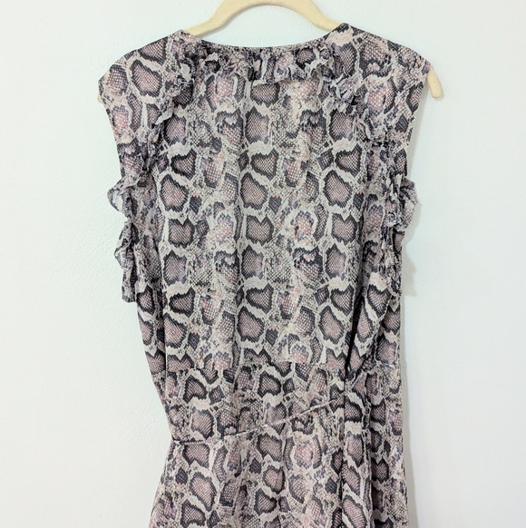 Allsaints Priya Snake Print Ruffle Pring Wrap Mini Dress Sleeveless Beige Large - Picture 4 of 11